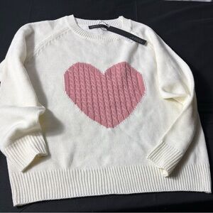 Z Supply Sienna White Heart Cable Knit Crewneck Sweater